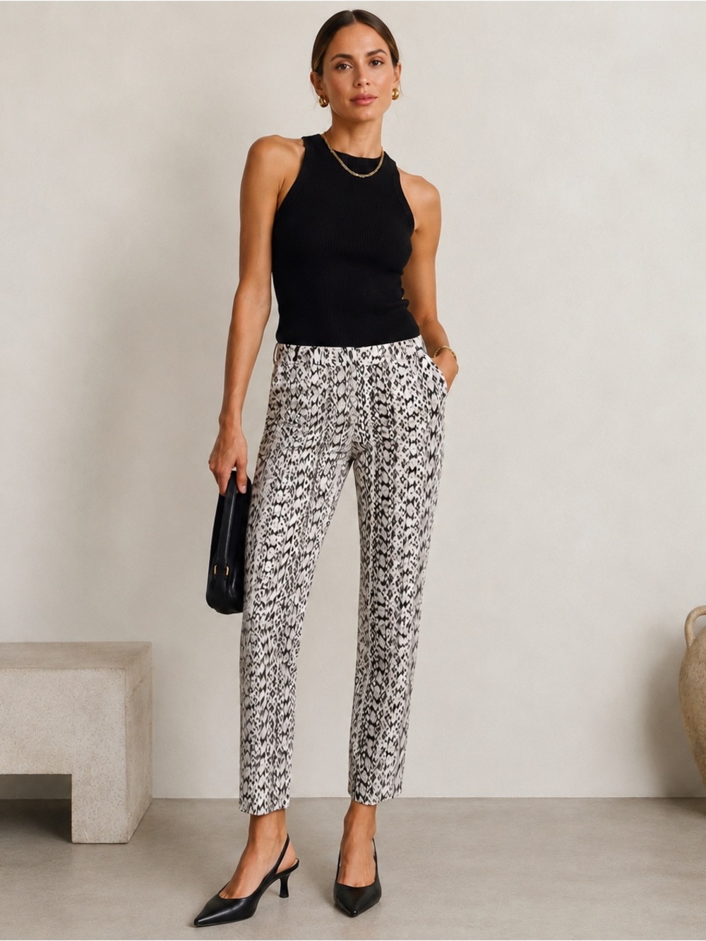 MaxMara Italy Snakeskin Print Stretch Cotton Cropped Ankle Pants US 4 IT 38